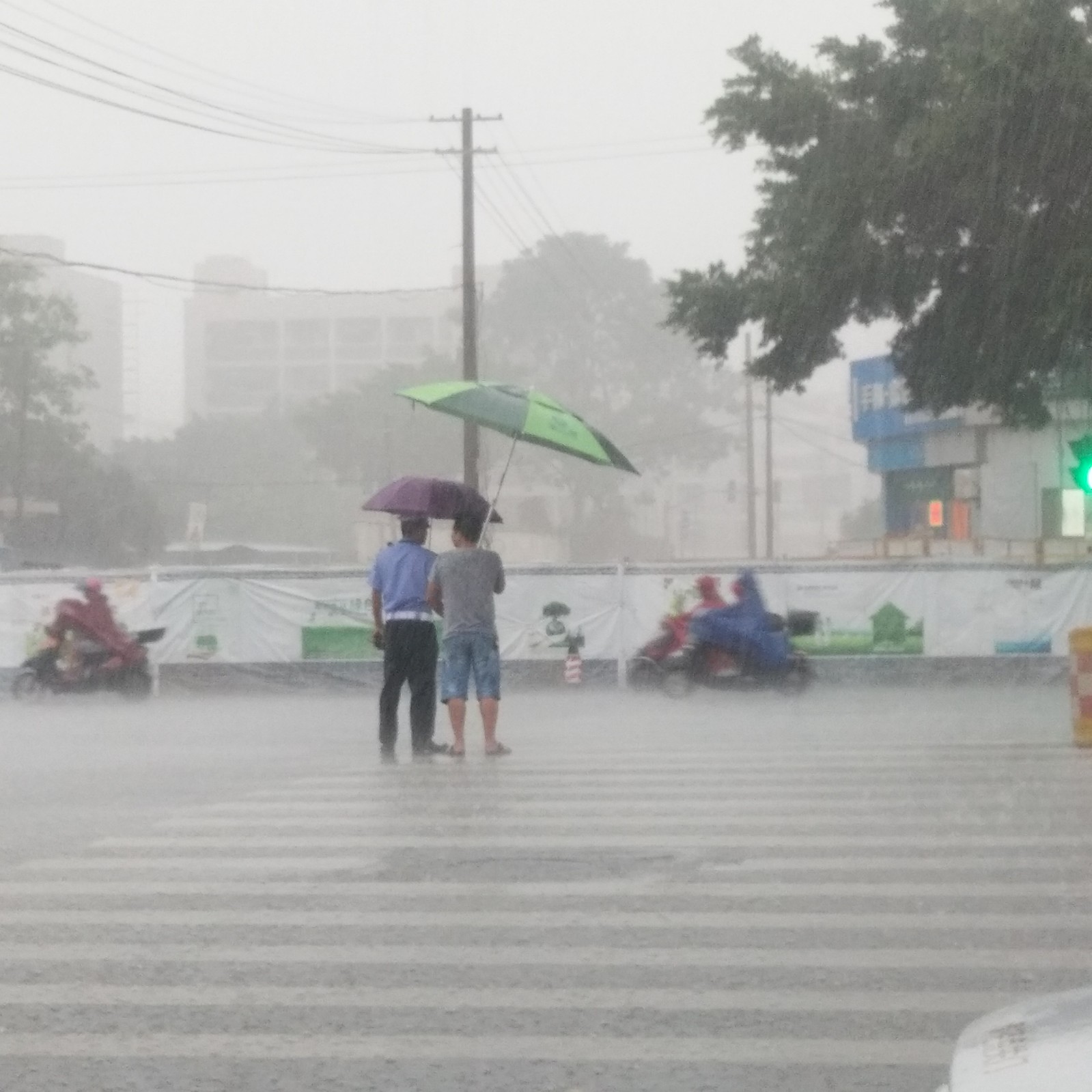 1号暖新闻|柳州“撑伞哥”大雨中为交通协管员撑特大号伞20多分钟